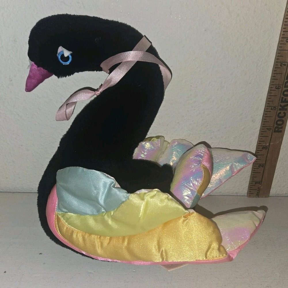 Vintage My Beautiful Swan Black Plush w/ Satin By Commonwealth 1985